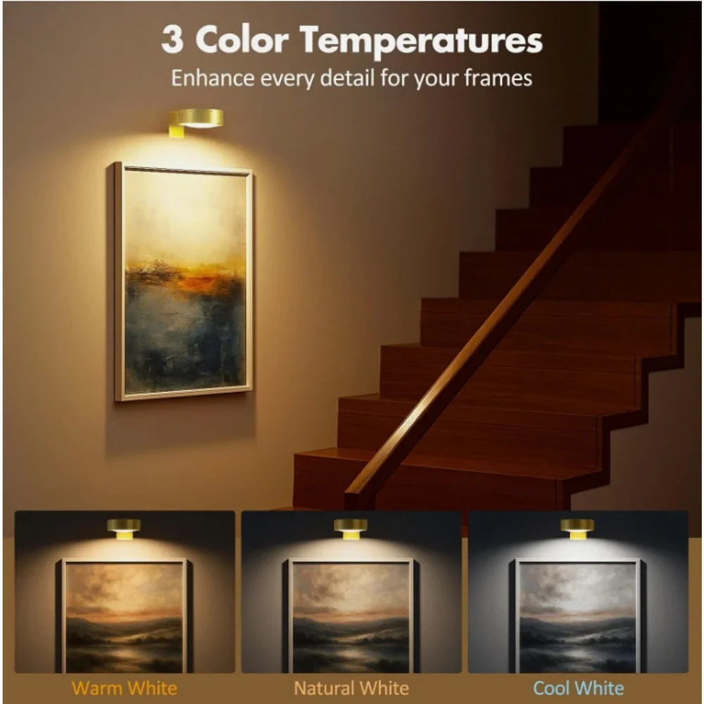 Luze Portrait Lights 3Pcs Battery Operated Picture Light Magnetic LED W/ Remote